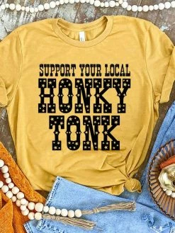Miss Mud Pie Support Your Local Honky Tonk — Country Girl T-Shirt In Yellow